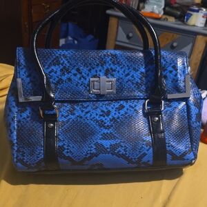 Charming Charlie Blue Snake-Print Satchel with Black Trim